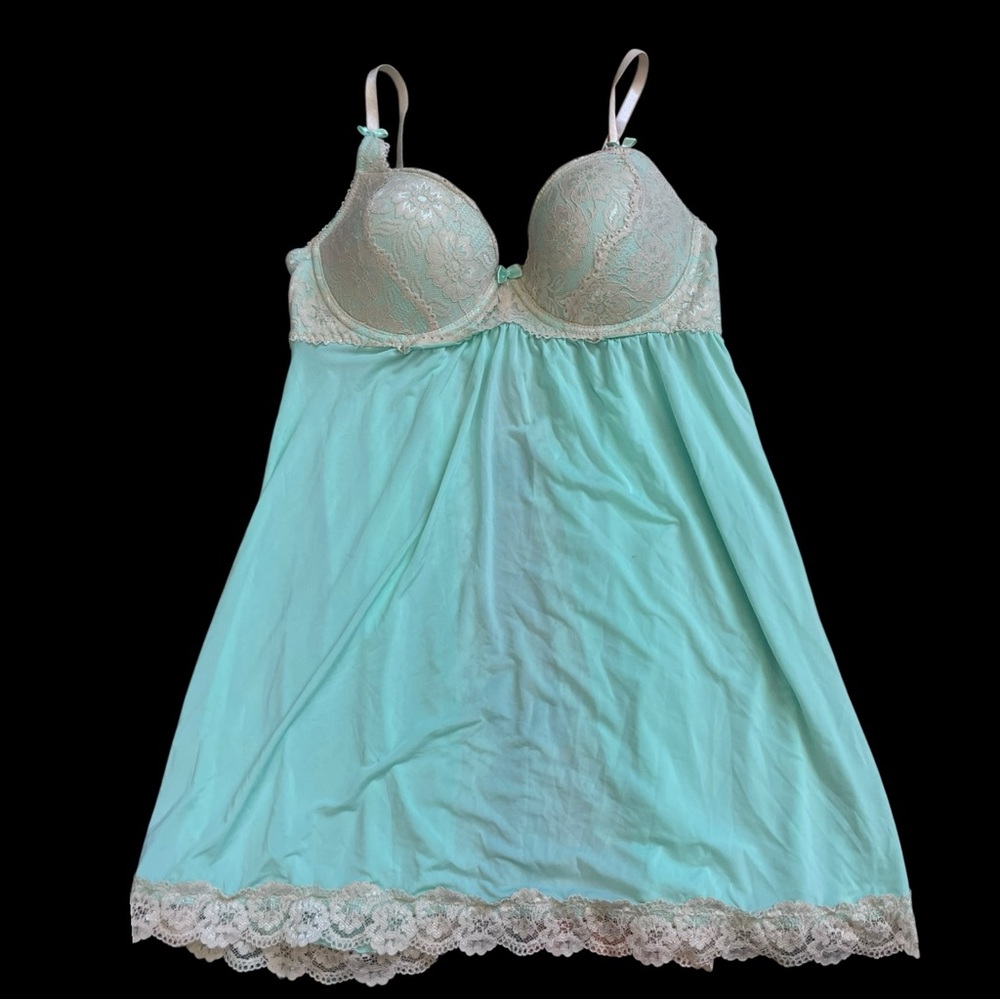 Nature Intimates Mint Lace Babydoll Chemise Lingerie 36C Sheer Sleepwear